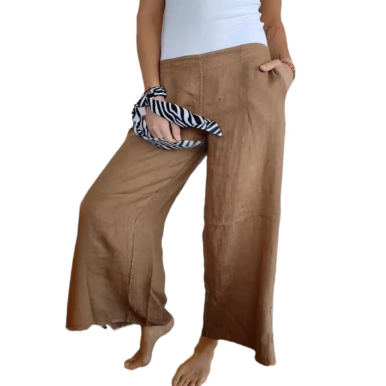 Chic and Style breathable wide linen pants for ladies