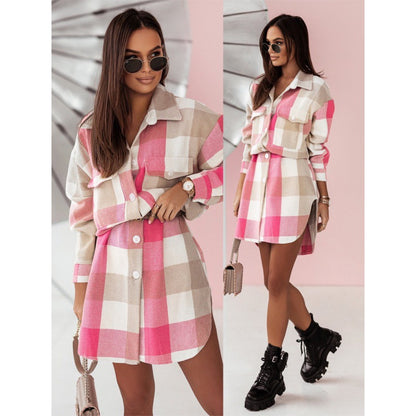 Dames Chemise Carreaux Manteau Chic und Stil