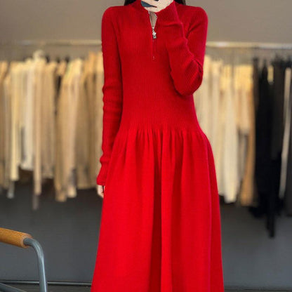 Robe en tricot décontractée pour femme avec col haut et poches zippées Chic und Stil