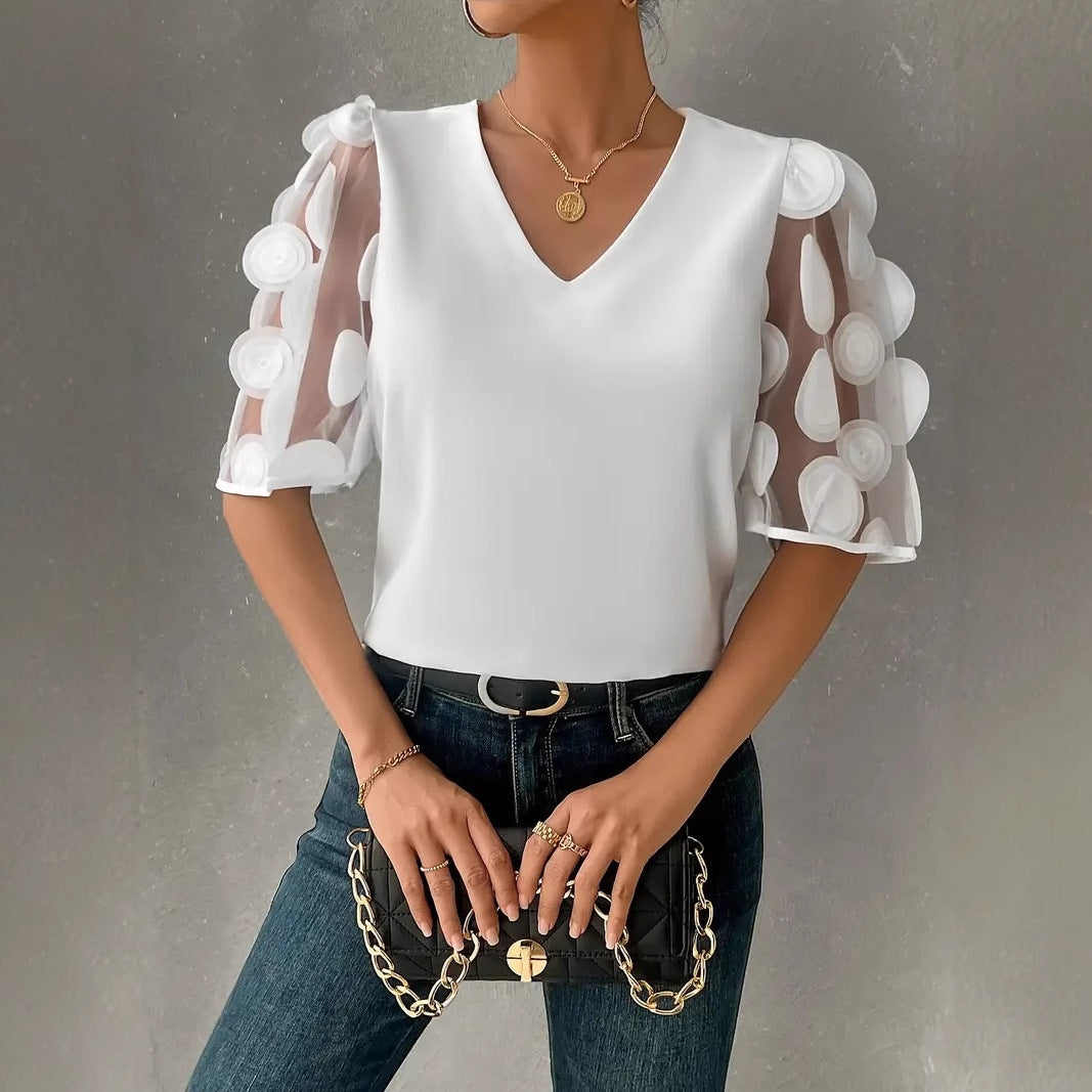 Blouse à manches ballon transparentes à décolleté en V pour femmes Chic und Stil