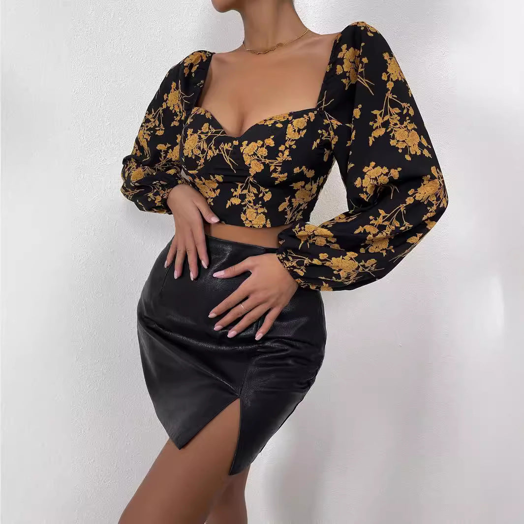 Haut court pour femmes avec motif floral et élégante manche bouffante Chic & Stil