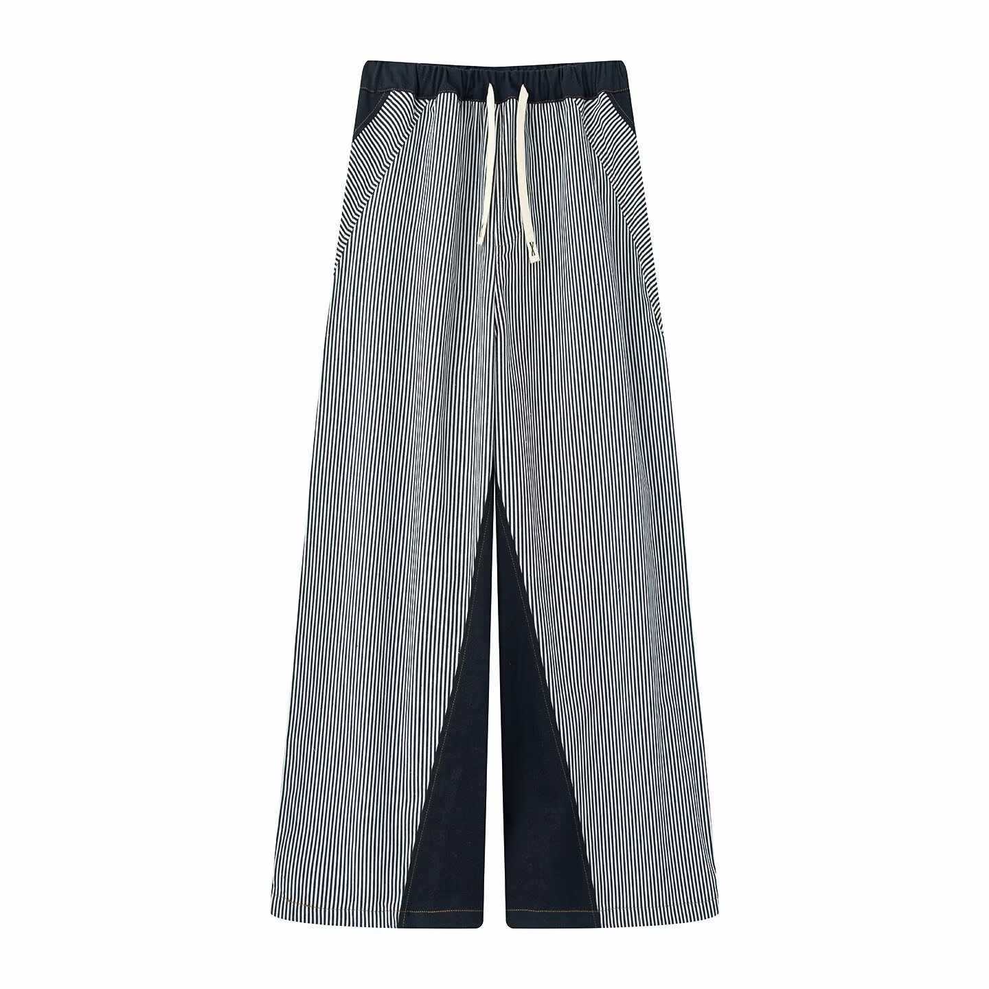Damen weite Hose mit elastischem Bund und stilvollem Streifenmuster Chic und Stil