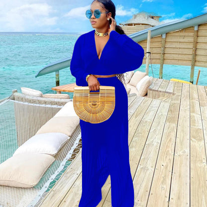 Dames Ensemble élégant en deux pièces avec une coupe ample et un décolleté en V profond Chic und Stil