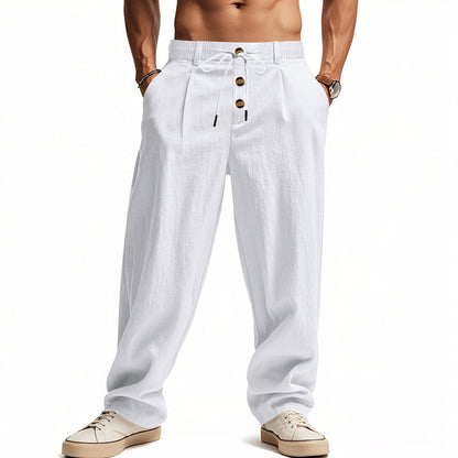 Casual linen pants for men with elastic waistband and practical buttons Chic and Style