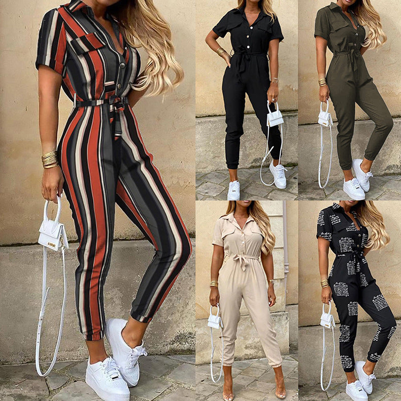 Dames Combinaison pratique avec col élégant et ceinture à la taille Chic und Stil