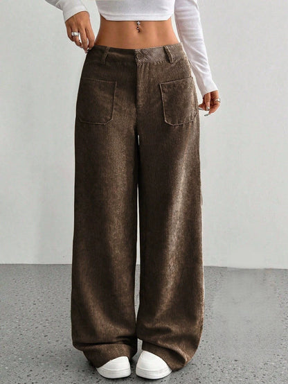Wide corduroy pants for women with pockets Chic and Style