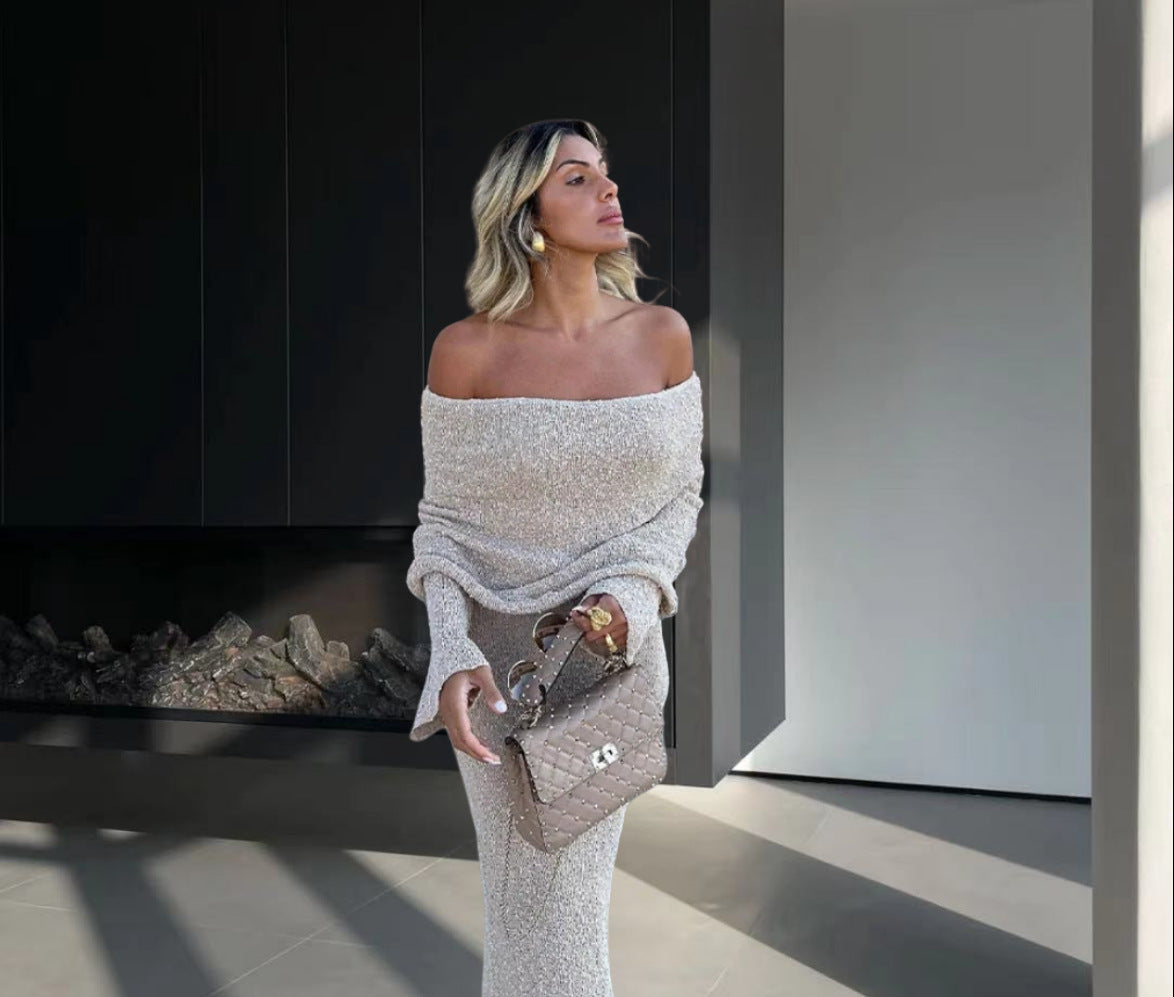 Robe tricot pour femmes avec design à épaules dénudées et effet scintillant Chic und Stil