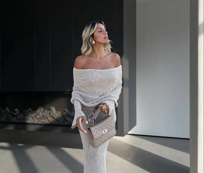 Robe tricot pour femmes avec design à épaules dénudées et effet scintillant Chic und Stil