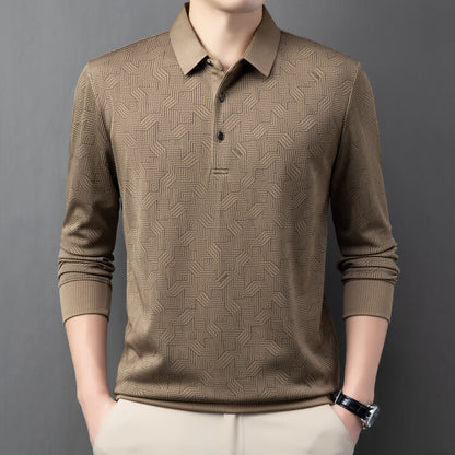 Chemise polo à manches longues pour hommes à la mode avec un design texturé et des propriétés respirantes Chic und Stil