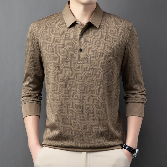 Chemise polo à manches longues pour hommes à la mode avec un design texturé et des propriétés respirantes Chic und Stil