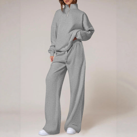 Ensemble de sweatpants décontracté pour femmes avec col montant et fermeture éclair Chic und Stil