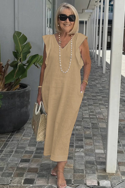 Robe maxi pour femme avec décolleté en V et manches raglan Chic und Stil