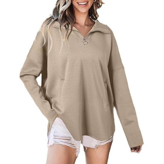 Pull en gros classique pour femmes avec demi-fermeture éclair et poches latérales Chic und Stil