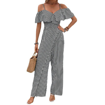Dames combinaison à rayures Off-Shoulder Chic und Stil