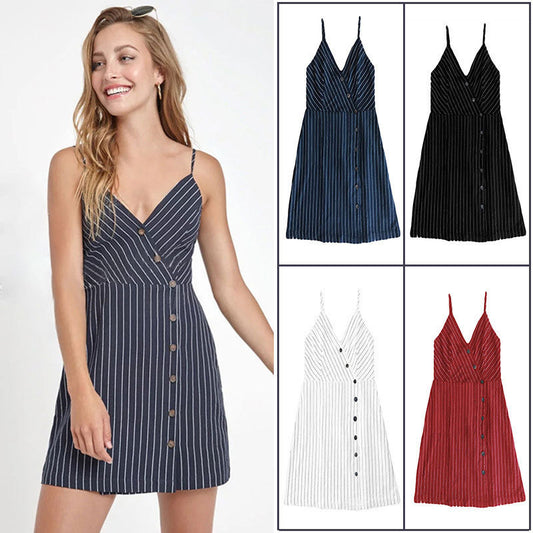 Robe à bretelles spaghetti pour femmes avec détails de boutons et coupe asymétrique Chic und Stil