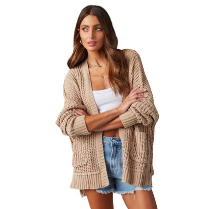 Dames Gilet en tricot décontracté avec poches et devant ouvert Chic und Stil