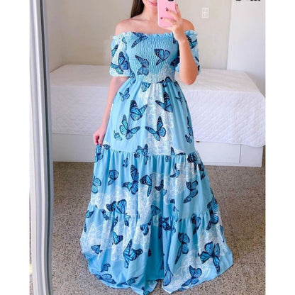 Robe Maxi Volants Off-Shoulder Chic und Stil pour Femmes