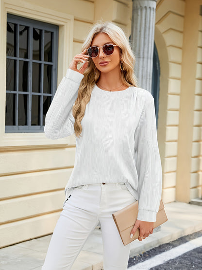 Dames Chemisier Élégant à Manches Longues avec Fine Structure en Côtes et Fentes Latérales à la Mode Chic und Stil