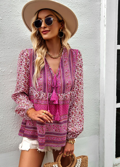 Airy feminine blouse with trendy boho pattern and elegant ruffle details Chic und Stil