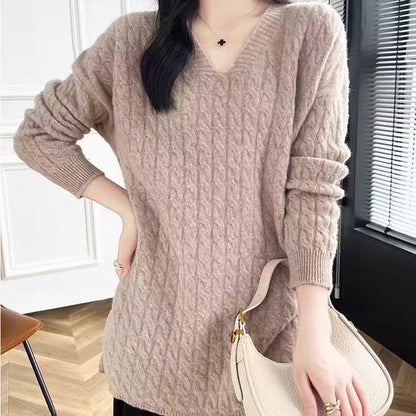 Femme pull en grosse maille avec décolleté en V et coupe décontractée Chic und Stil
