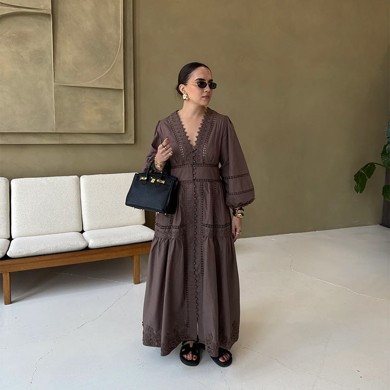 Robe maxi femme avec broderies artistiques et manches aérées Chic und Stil