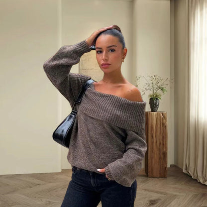 Pull en tricot surdimensionné pour femmes avec design sans épaules Chic und Stil