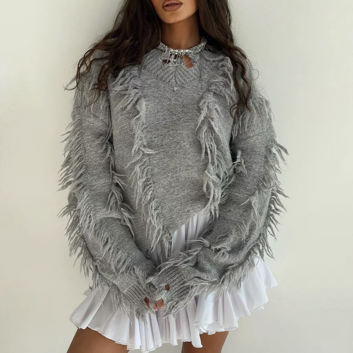 Pull en tricot pour femmes avec design frangé décontracté Chic und Stil