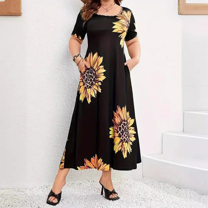 Robe maxi d'été pour femmes avec motif floral de tournesols et poches pratiques Chic und Stil