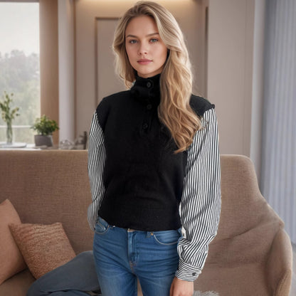 Pull en tricot pour femmes avec un col moderne et des manches rayées élégantes Chic und Stil