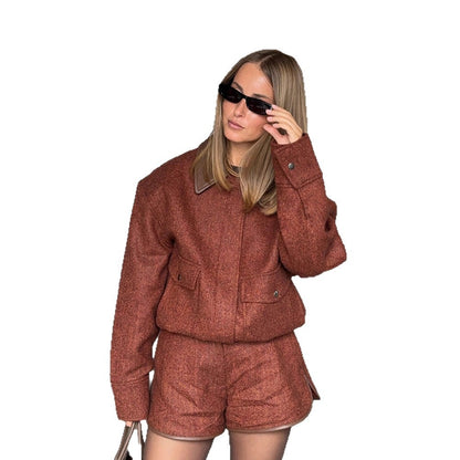 Ladies' blazer and shorts set with textured premium material Chic and Style