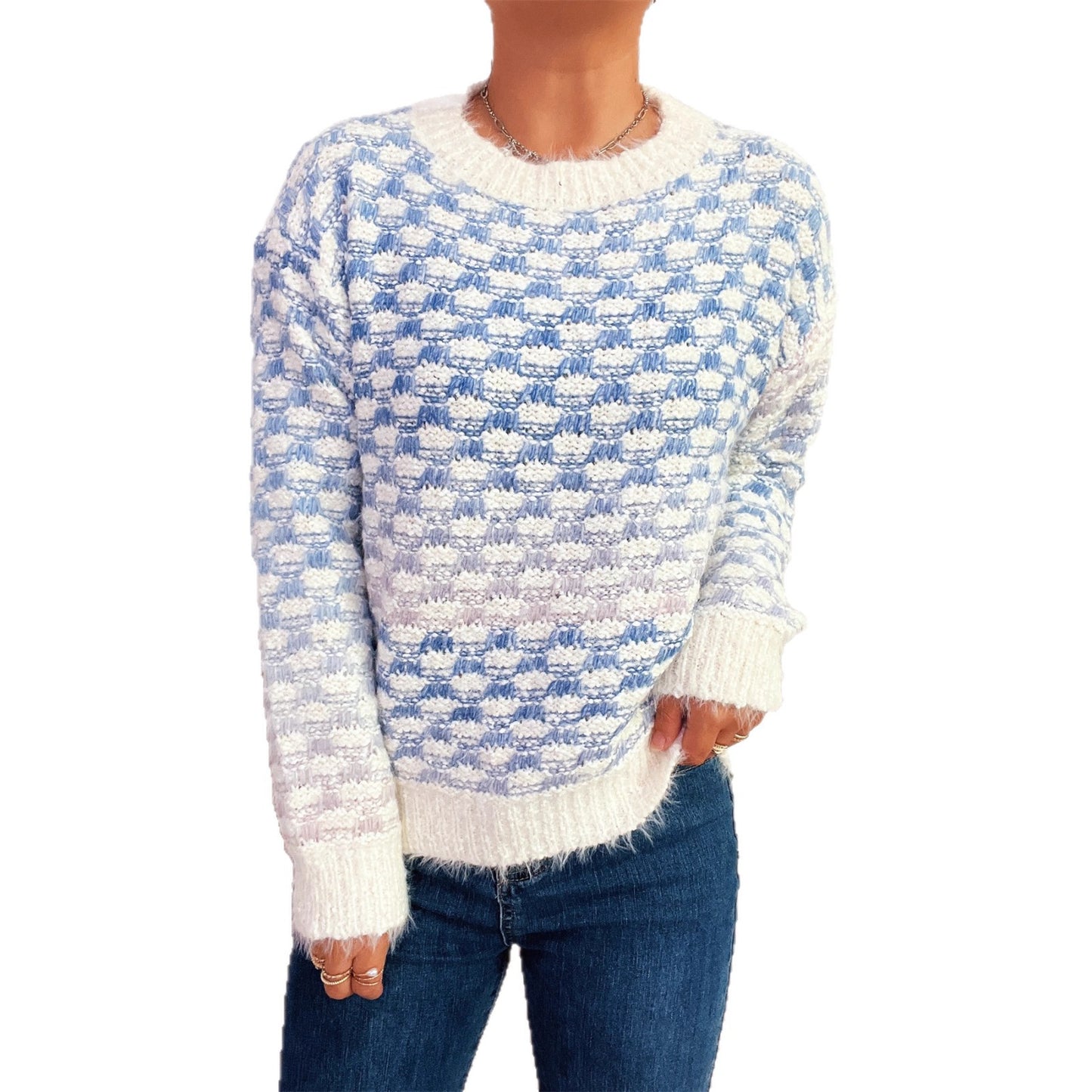 Pull en tricot à motif à carreaux tendance pour femmes Chic und Stil