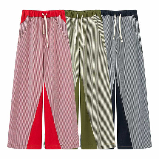 Damen weite Hose mit elastischem Bund und stilvollem Streifenmuster Chic und Stil