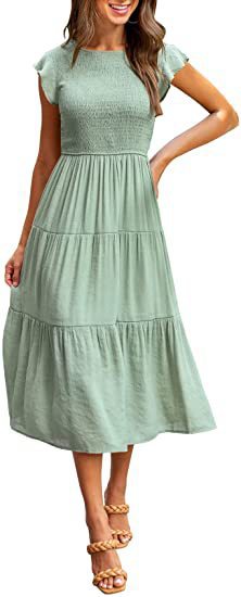 Robe midi pour femmes avec détails froncés et volant attrayant Chic und Stil