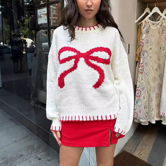 Pull en tricot pour femmes avec motif de nœud ludique et coupe décontractée Chic und Stil