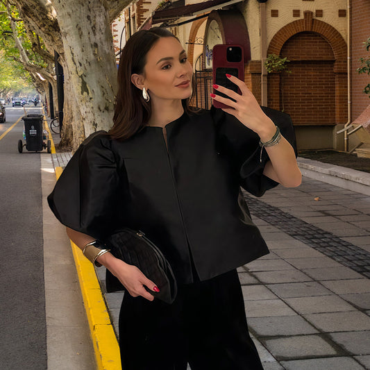 Dames Robe Midi Élégante avec Haut Texturé et Manches Volumineuses Chic und Stil