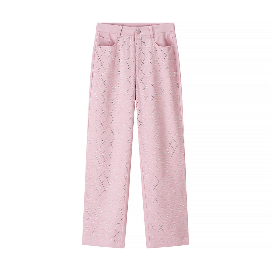 Chic and Style high-waisted elegant pants for ladies with diamond pattern