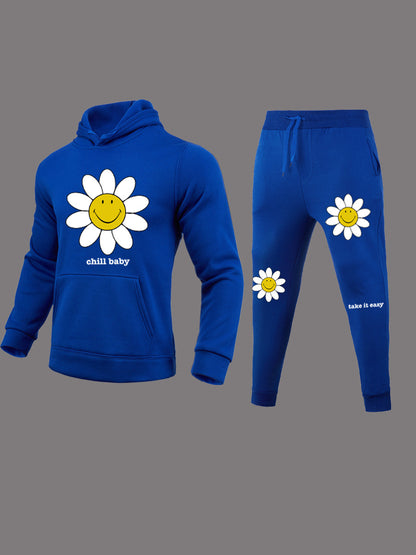 Hoodie and jogging pants set for women with cheerful floral pattern Chic and Style