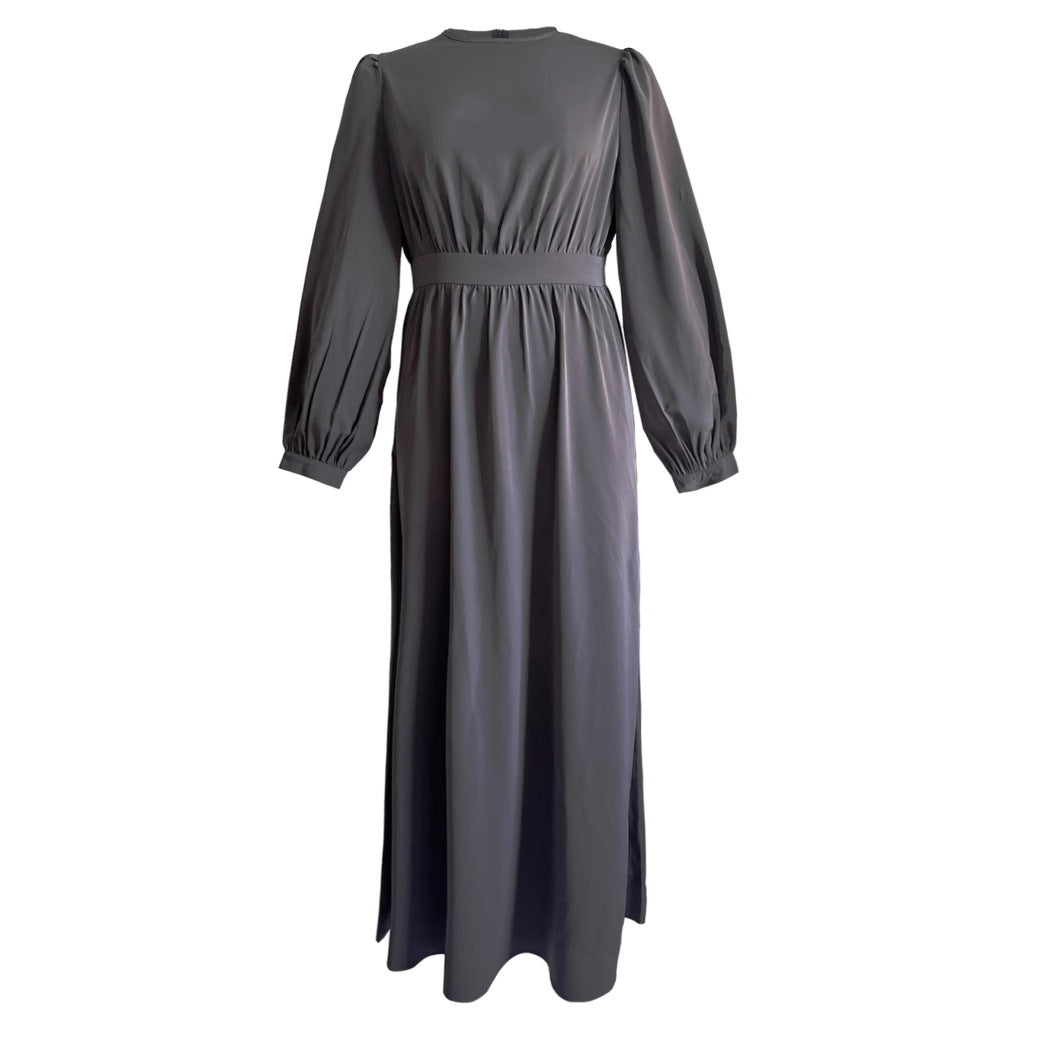 Robe maxi pour femmes avec ceinture élastique à la taille et manches longues Chic und Stil