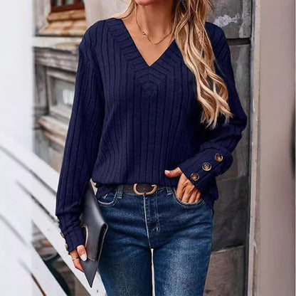 Pull femme avec décolleté en V et design structuré Chic und Stil