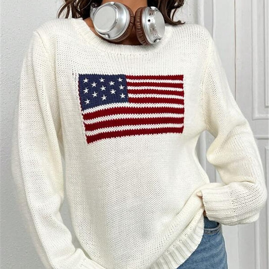 Pull crop décontracté pour femmes avec motif de drapeau et tricot texturé Chic und Stil