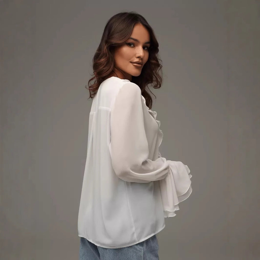 Chemisier léger en chiffon pour femmes avec volants et cordon de serrage Chic und Stil