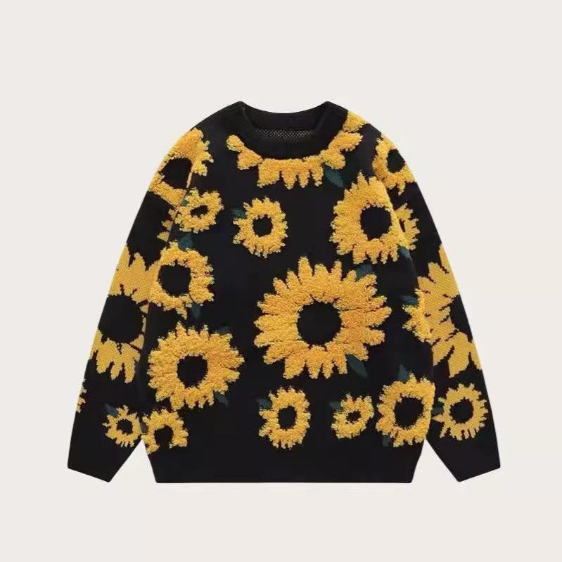 Thick knit pullover for ladies with floral appliqués Chic and Style