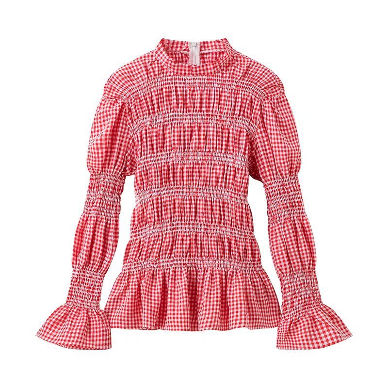 Blouse à volants pour femmes avec motif gingham et élégants manches bouffantes Chic und Stil