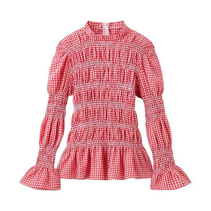 Blouse à volants pour femmes avec motif gingham et élégants manches bouffantes Chic und Stil