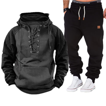 Casual hoodie for men with braided lace closure and comfortable jogger pants Chic and Style