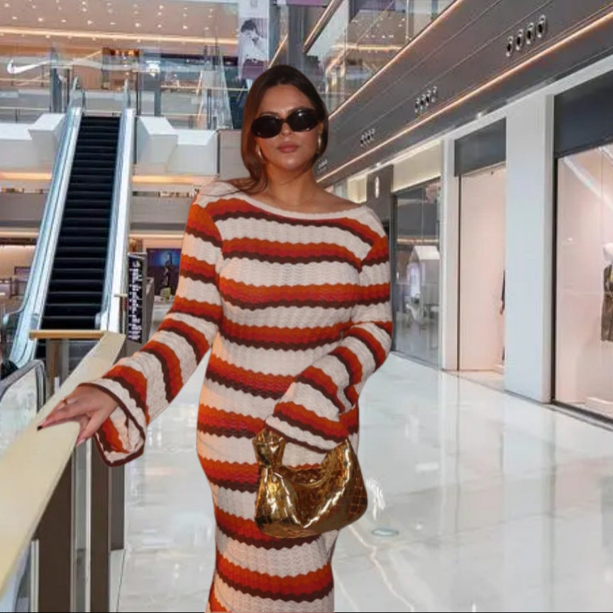 Robe maxi tricot pour femmes avec un élégant motif côtelé Chic und Stil
