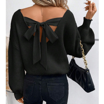Pull en tricot décontracté pour femmes avec lien élégant au dos Chic und Stil