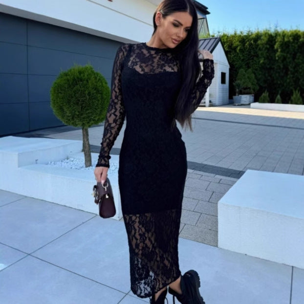 Dames Robe Maxi Élégante en Dentelle Chic und Stil