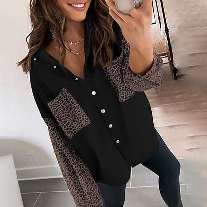 Blouse surdimensionnée à imprimé léopard pour femmes avec boutons-pression Chic und Stil