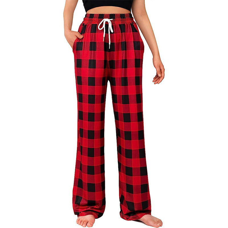 Ladies Comfortable Checkered Pants with Elastic Waist and Side Pockets Chic and Style